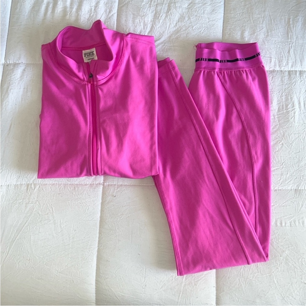 PINK Victoria's Secret Pink and Black Leggings Set with Matching Full Zip Jacket